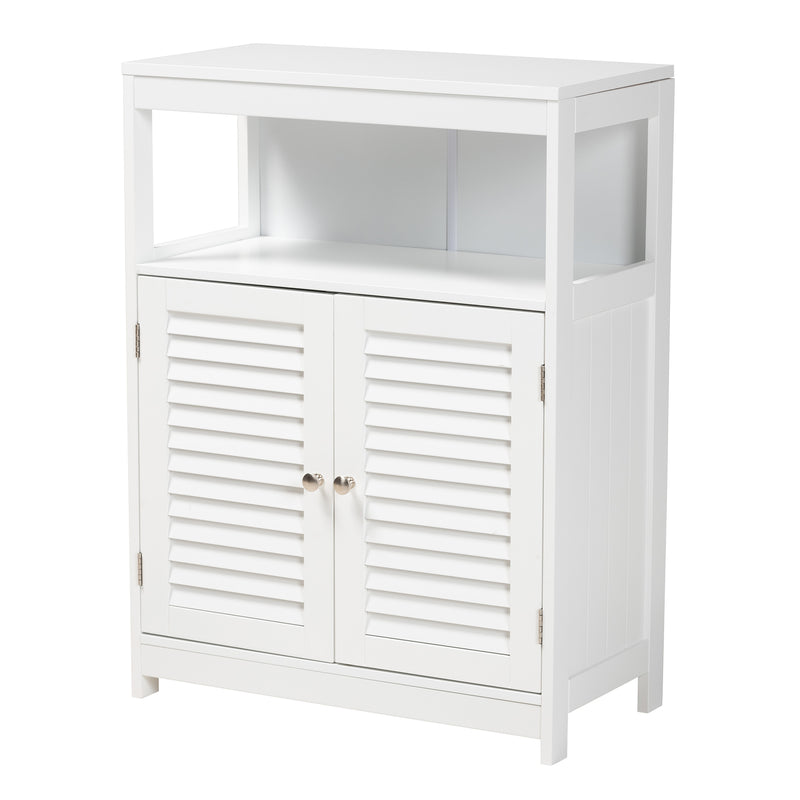 Rivera Bathroom Storage Cabinet - Modern White Wood and Silver Metal Design with 2 Doors for Stylish Organization