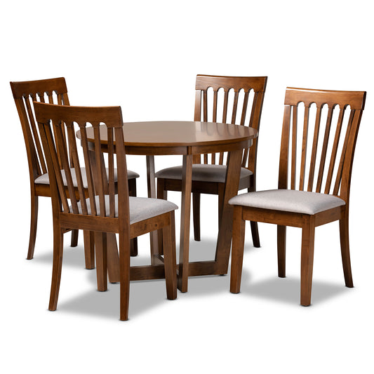 Andi 5-Piece Dining Set Modern Grey Fabric Upholstered Chairs with Walnut Brown Finished Wood Table