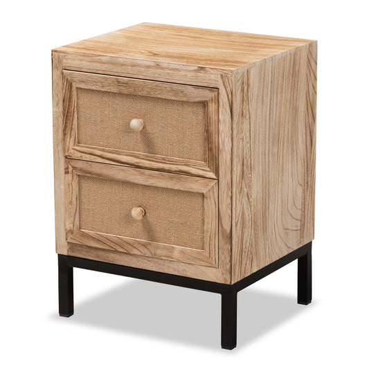 Lalette End Table - Mid-Century Modern Design in Oak Brown Wood and Black Metal with 2 Storage Drawers