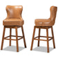 Gradisca Modern 2-Piece Swivel Bar Stool Set Tan Faux Leather Upholstery Walnut Brown Finished Wood Stylish Comfortable Seating for Kitchen or Home Bar