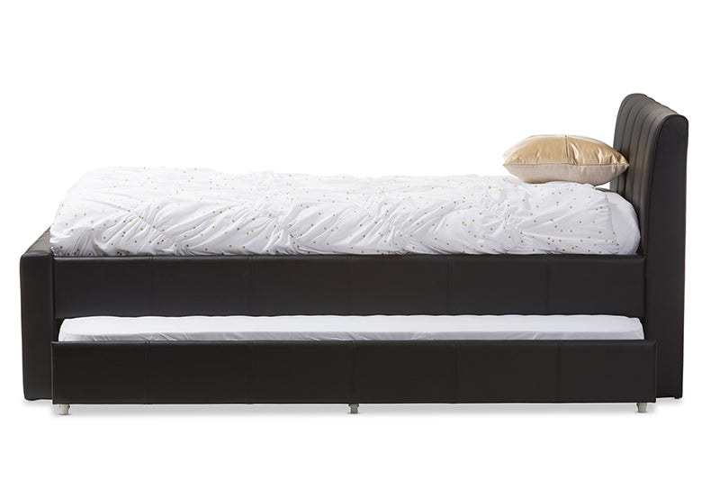 Cosmo Trundle Bed - Modern and Contemporary Black Faux Leather