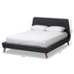 Sinclaire Queen Platform Bed - Modern Dark Grey Fabric Upholstered with Walnut Finish