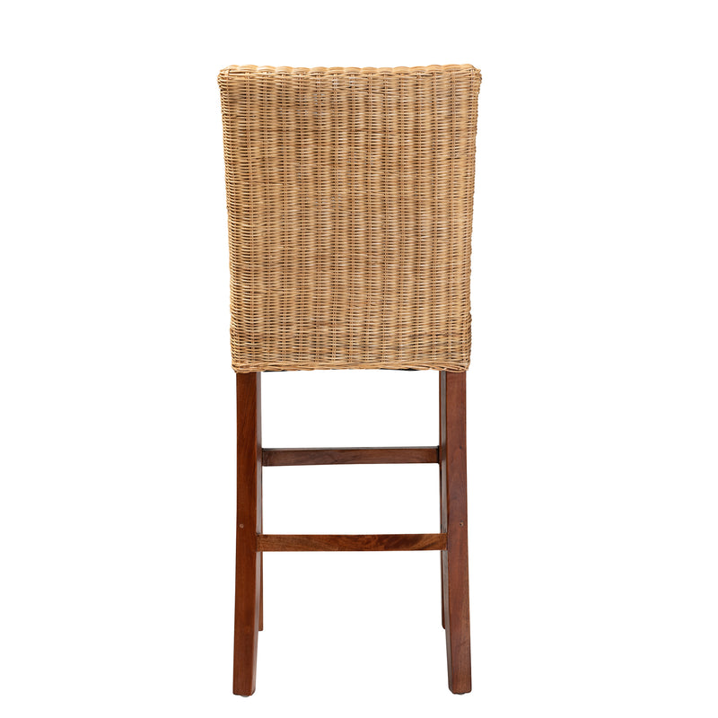 Racquel Bar Stool Modern Bohemian Design Natural Rattan and Mahogany Wood for Stylish Seating