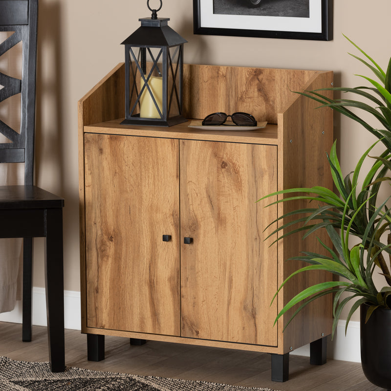 Rossin Shoe Storage Cabinet Modern and Contemporary Walnut Brown Finished 2-Door Wood Entryway with Open Shelf