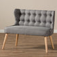 Melody 2-Seater Settee Bench in Mid-Century Modern Style with Grey Fabric and Natural Wood Finish