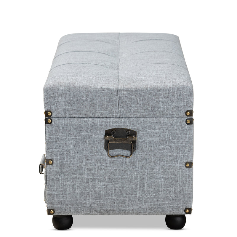 Flynn Modern Transitional Ottoman Grey Fabric Upholstered Storage Trunk with 2 Drawers for Stylish Organization and Versatile Seating