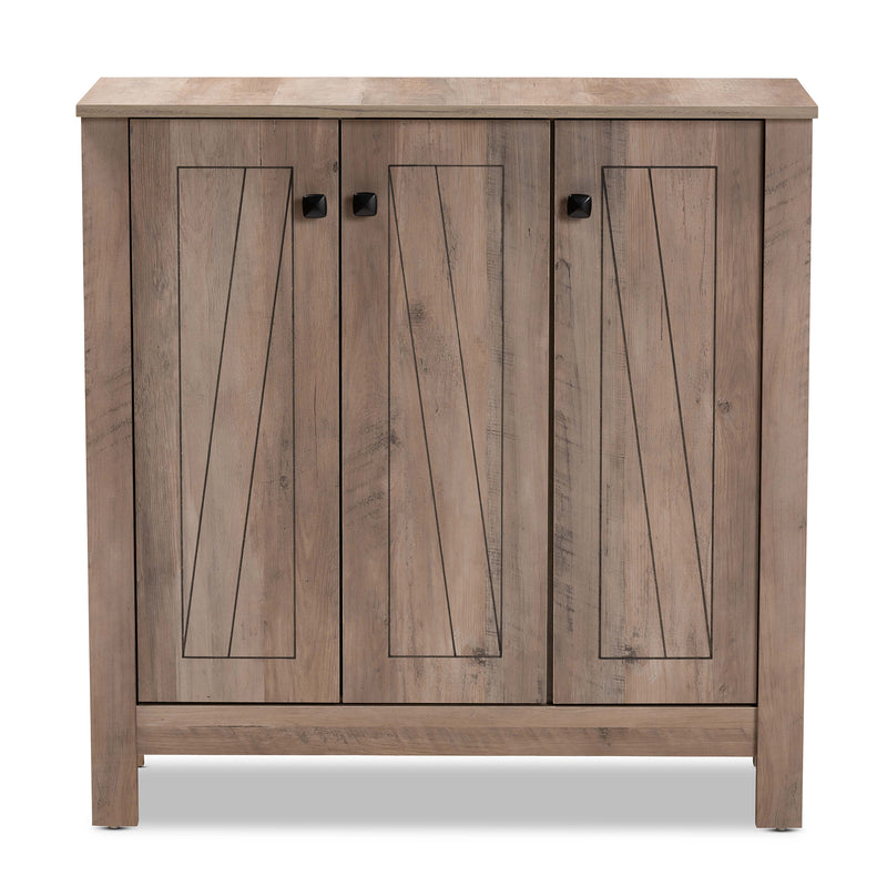 Derek Shoe Cabinet - Modern Rustic Oak Finished Wood with 3 Doors for Stylish Storage Solutions