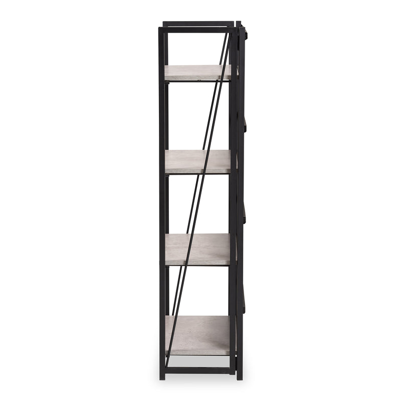 Lakota 4-Tier Display Shelf in Light Grey Wood and Black Metal - Modern Industrial Storage Unit for Home or Office Decor