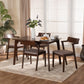 Berenice 5-Piece Dining Set in Mid-Century Modern Style with Warm Grey Fabric and Dark Brown Wood Finish