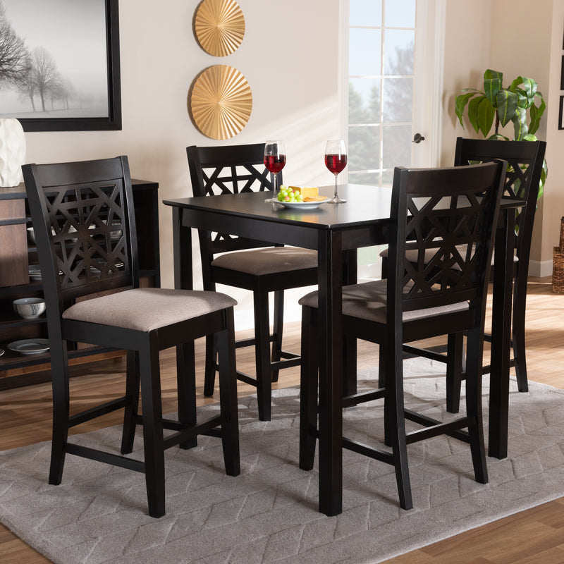 Devon Pub Dining Set Modern and Contemporary Grey Fabric Upholstered Espresso Brown Finished Wood 5-Piece