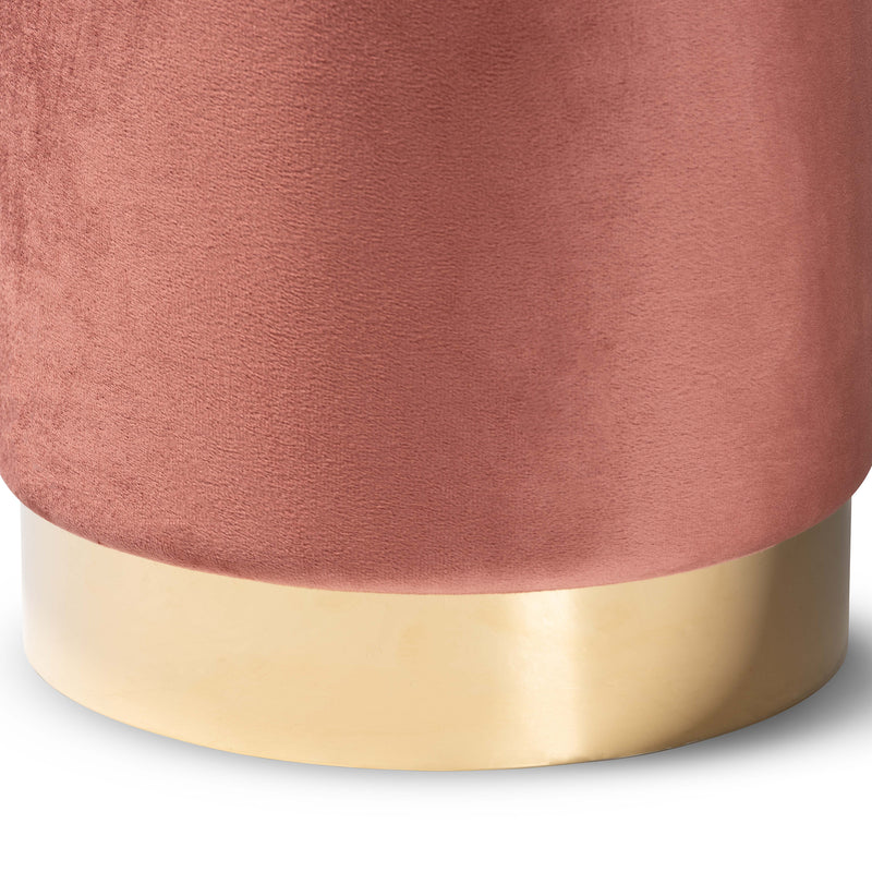 Chaela Ottoman Contemporary Glam Luxe Blush Pink Velvet Fabric Upholstered Gold Finished Metal