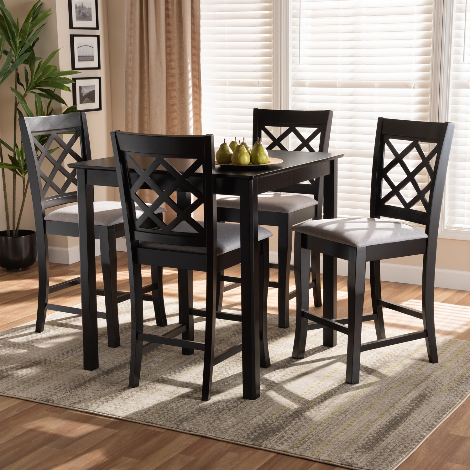 Alora Pub Set Modern and Contemporary Grey Fabric Upholstered Espresso Brown Finished 5-Piece Wood