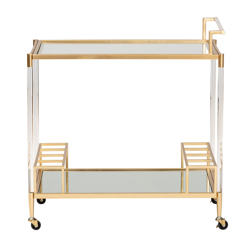 Rosalina Wine Cart - Contemporary Glam Luxe Design with Gold Metal and Mirrored Glass Accents