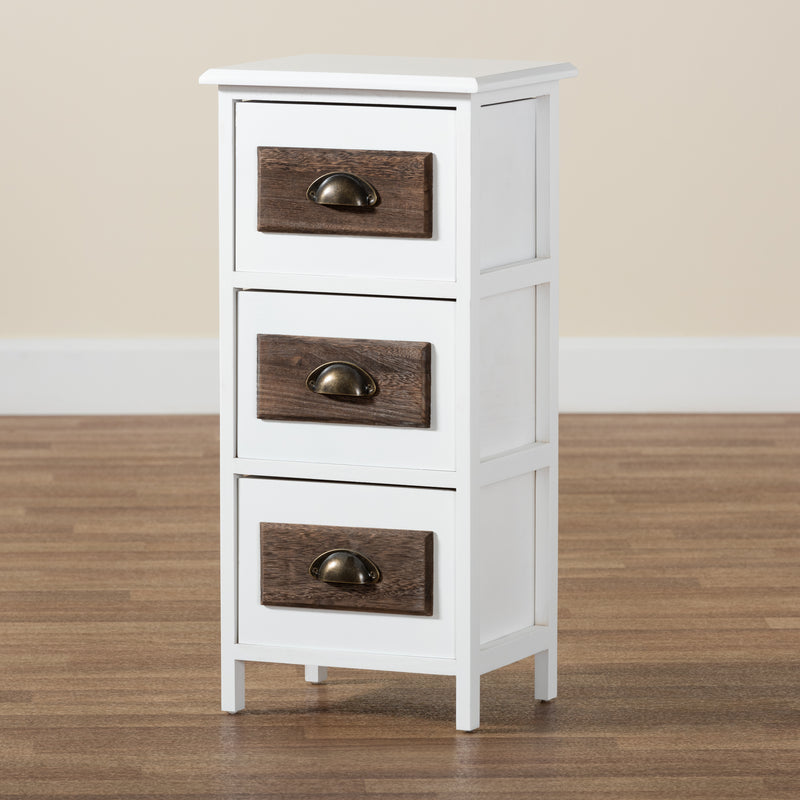 Fanning Modern 3-Drawer Storage Unit in Two-Tone White and Walnut Brown Finished Wood for Stylish Organization