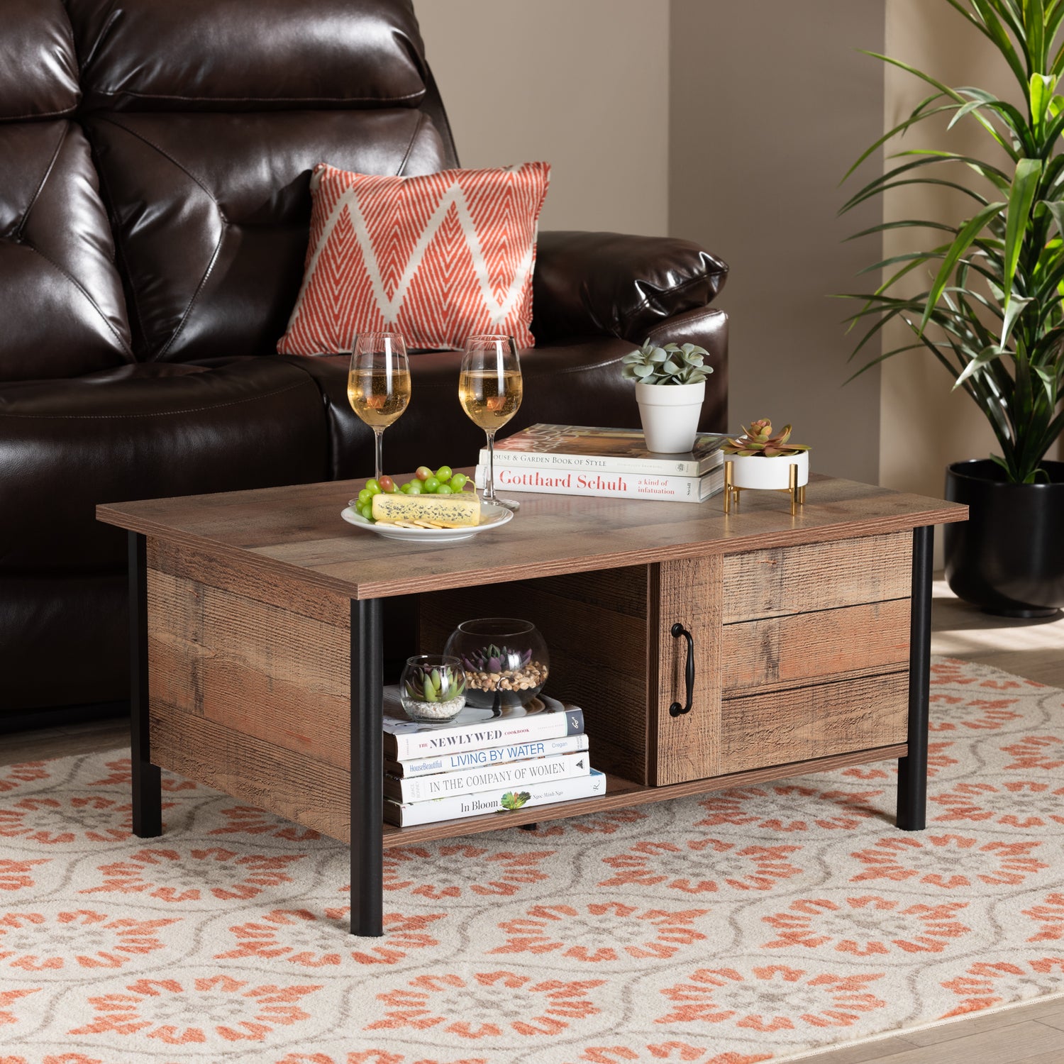 Vaughan Coffee Table - Modern Two-Tone Rustic Oak in Brown and Black Finish, Stylish Wood Design for Living Room Decor