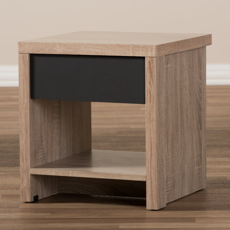 Jamie Nightstand - Modern Two-Tone Oak and Grey Wood Design with 1 Drawer and 1 Shelf for Stylish Bedroom Storage