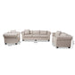 Alaise Living Room Set Modern Classic Beige Linen Tufted Scroll Arm Chesterfield 3-Piece