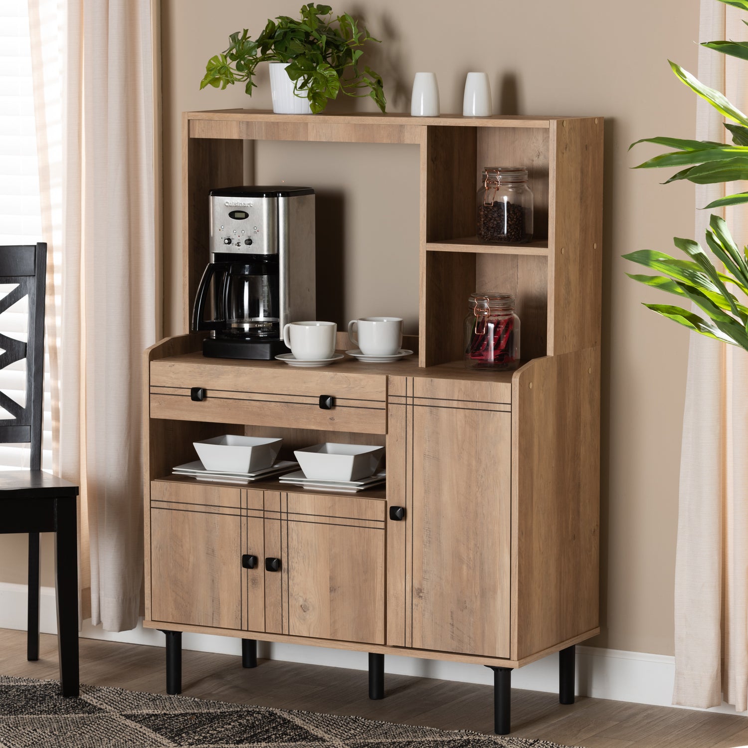 Patterson Kitchen Storage Cabinet Modern 3-Door Design in Oak Brown Finished Wood for Stylish Organization and Storage Solutions