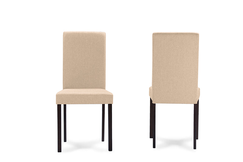 Andrew Dining Chair Contemporary Espresso Wood Beige Fabric Set of 4