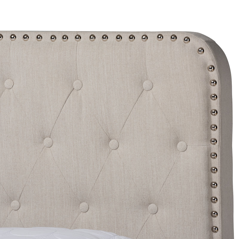 Annalisa Panel Bed - Modern Transitional Beige Fabric Upholstered Button Tufted