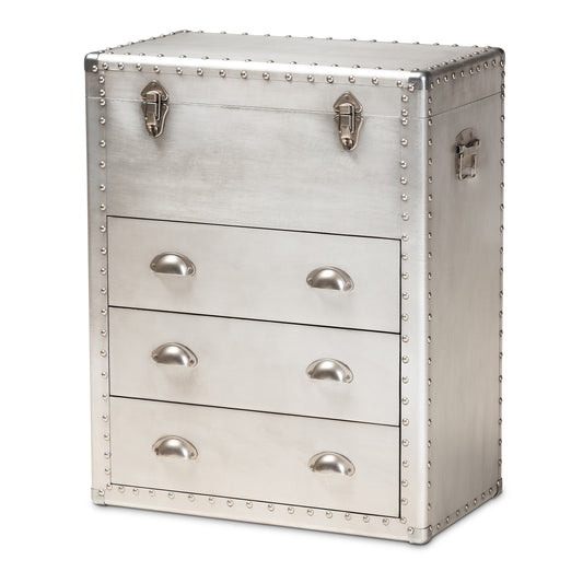 Serge Accent Storage Cabinet French Industrial Silver Metal 3-Drawer Organizer for Home or Office Use