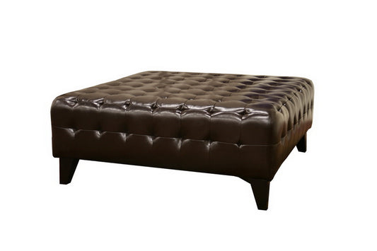 Pemberly Dark Brown Bonded Leather Square Ottoman with Storage for Living Room or Bedroom Use