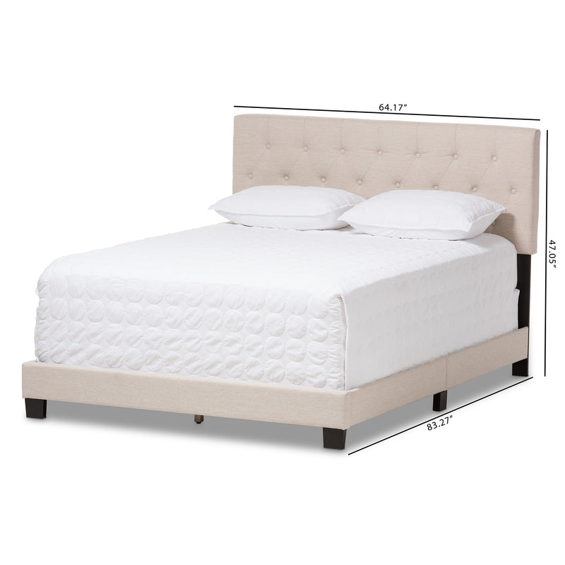 Cassandra Bed - Modern and Contemporary Light Beige Fabric Upholstered