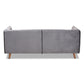 Beacher Sofa: Modern Grey Velvet Upholstered Sofa with Walnut Brown Wood Frame