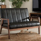 Nikko Loveseat Mid-century Modern Scandinavian Style Black Faux Leather Wooden 2-Seater