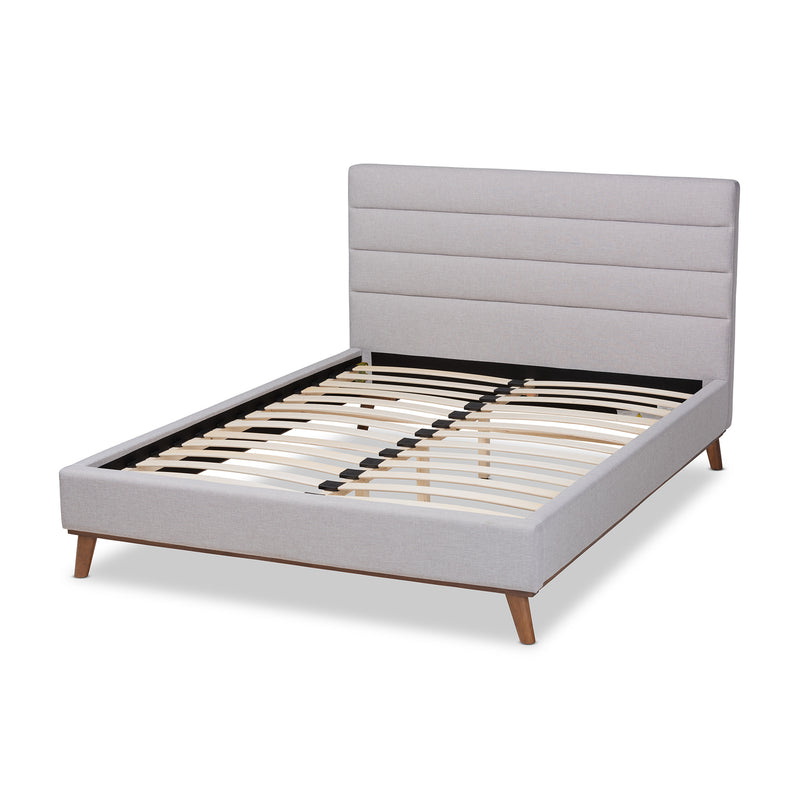 Erlend Platform Bed - Mid-Century Modern Greyish Beige Fabric Upholstered