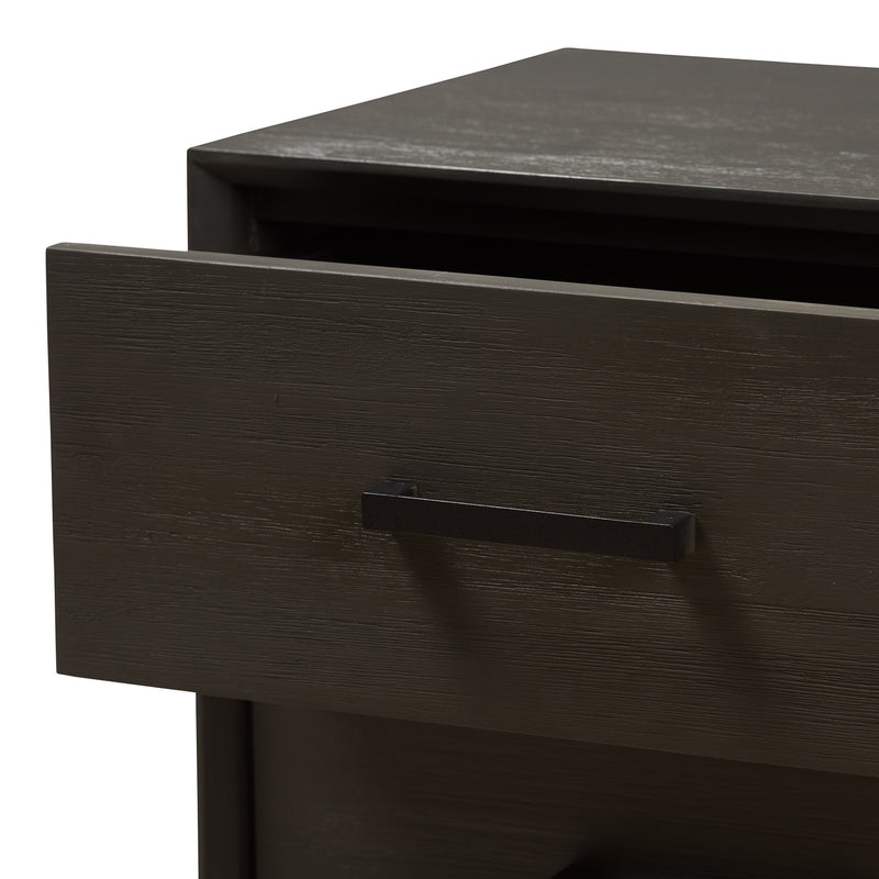 Parris Nightstand Rustic Grey Wood and Black Metal 2-Drawer Bedroom Furniture with Modern Design