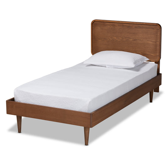 Gisa Twin Size Platform Bed - Mid-Century Modern Design in Walnut Brown Finished Wood for Stylish Bedroom Decor