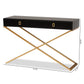 Madan Console Table Modern and Contemporary Black Finished Wood and Gold Metal 2-Drawer