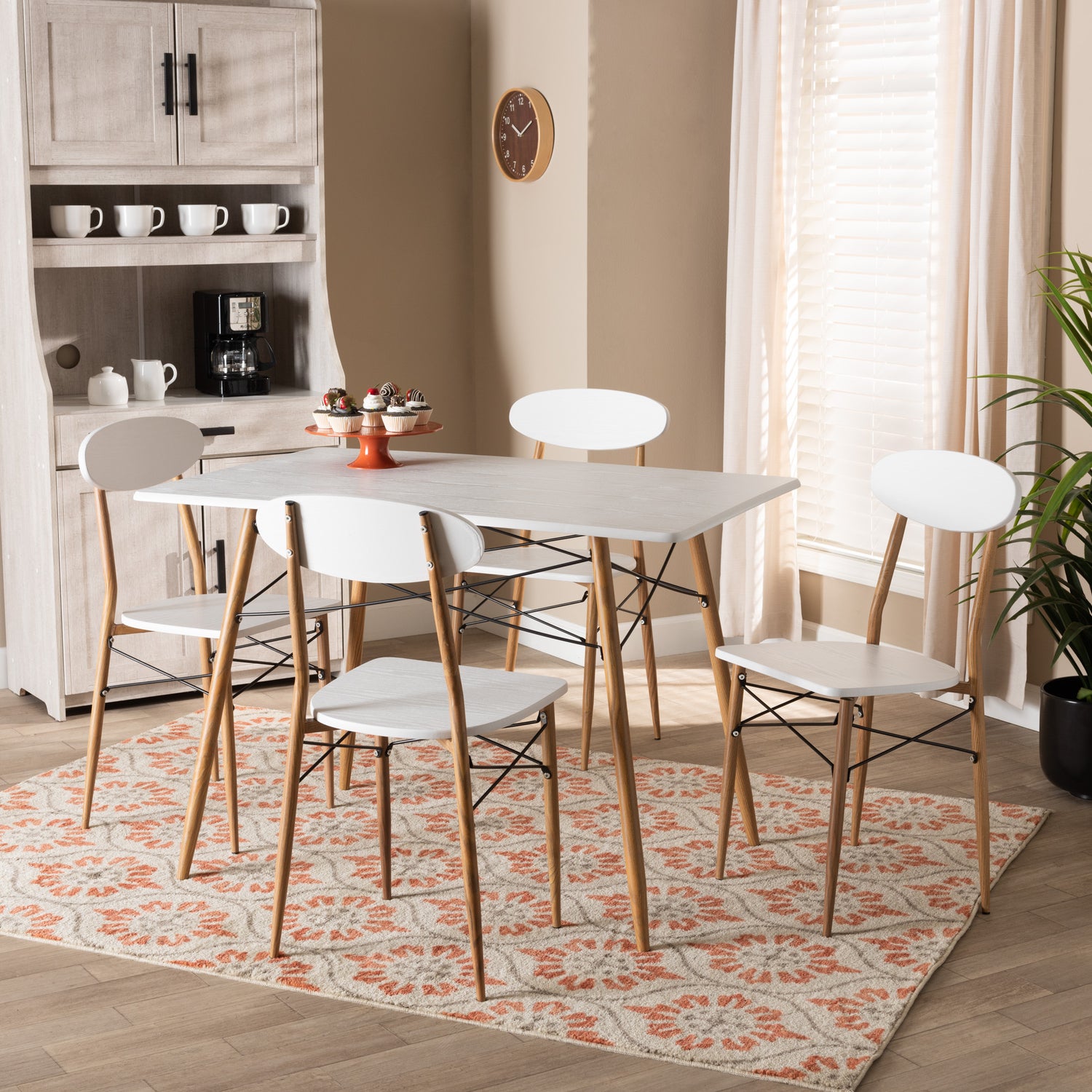 Wayne 5-Piece Dining Set in Modern Contemporary Style with White and Walnut Finished Metal