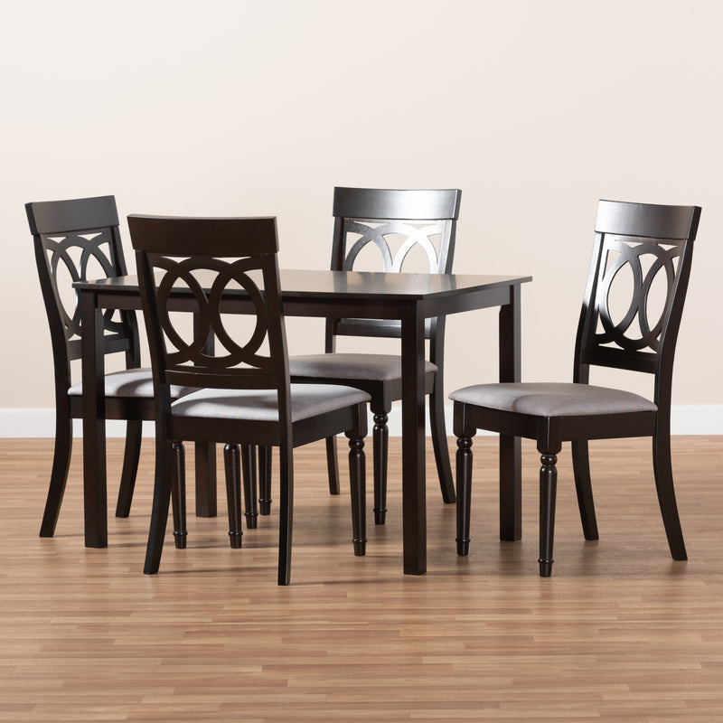 Lucie Dining Set Modern Contemporary Grey Fabric Upholstered Espresso Brown Finished 5-Piece Wood