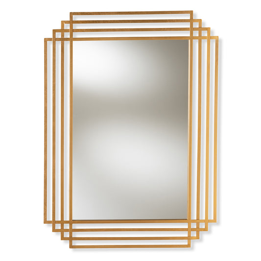 Kalinda Accent Wall Mirror Art Deco Style Antique Gold Finish Rectangular Design for Home Decor