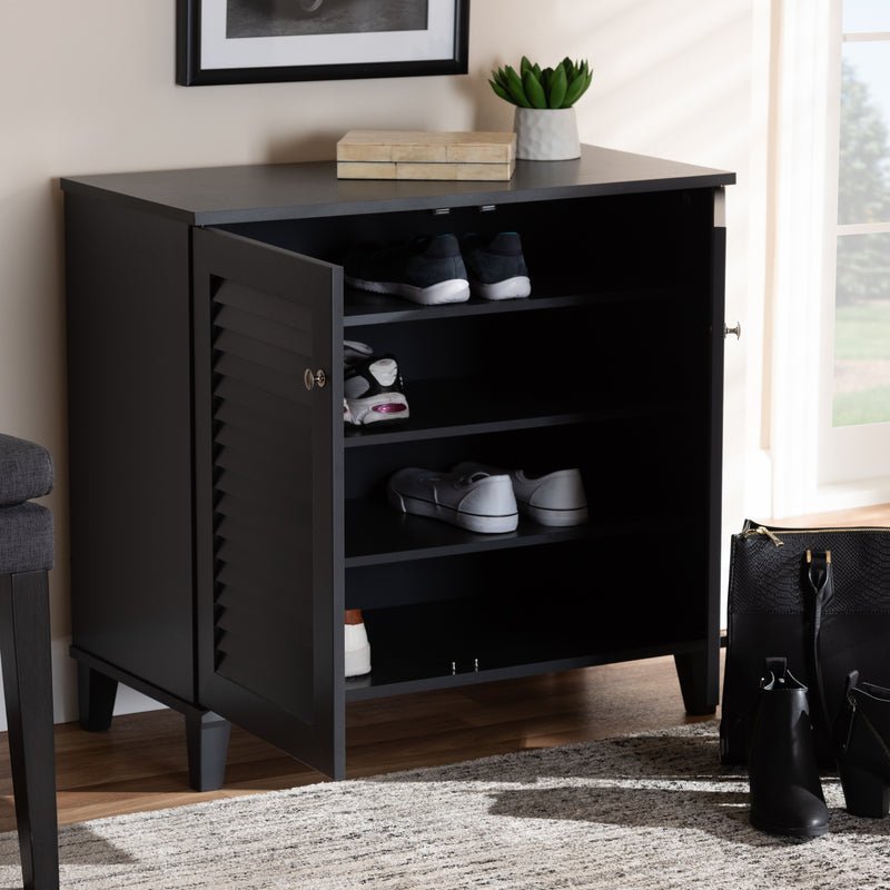 Coolidge Shoe Storage Cabinet Modern and Contemporary Dark Grey Finished 4-Shelf Wood