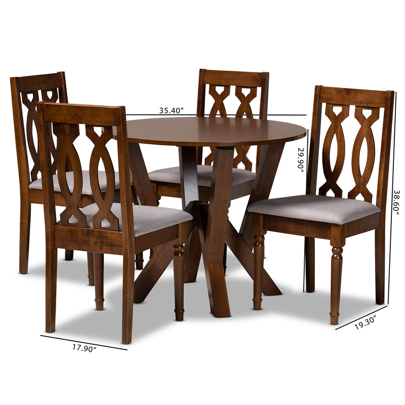 Elaine Dining Set Modern 5-Piece Grey Fabric Upholstered with Walnut Brown Finished Wood