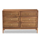 Ramiel Mid-Century Modern Dresser Ash Walnut Finished Wood and Rattan 6-Drawer Storage Solution for Stylish Bedrooms