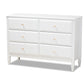 Naomi Classic Transitional 6-Drawer Bedroom Dresser in White Finished Wood for Stylish Storage and Organization