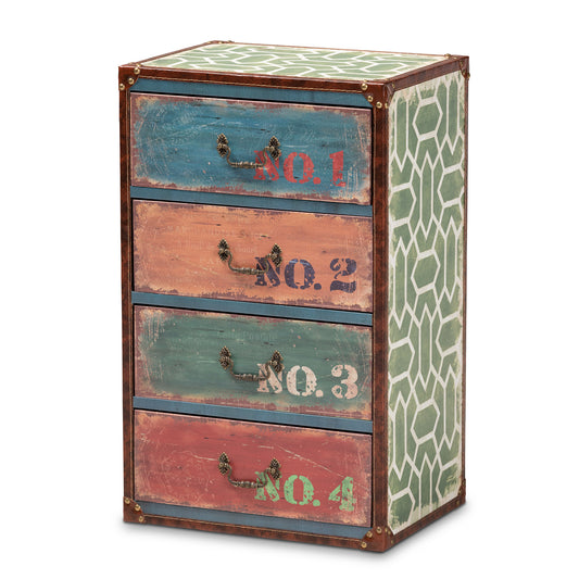 Amandine Accent Storage Cabinet Vintage Rustic French Inspired Multicolor Wood with 4 Drawers for Stylish Organization and Decor