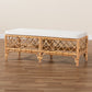 Orchard Modern Bohemian Bench White Fabric Upholstered with Natural Brown Rattan Accents for Stylish Seating and Decor