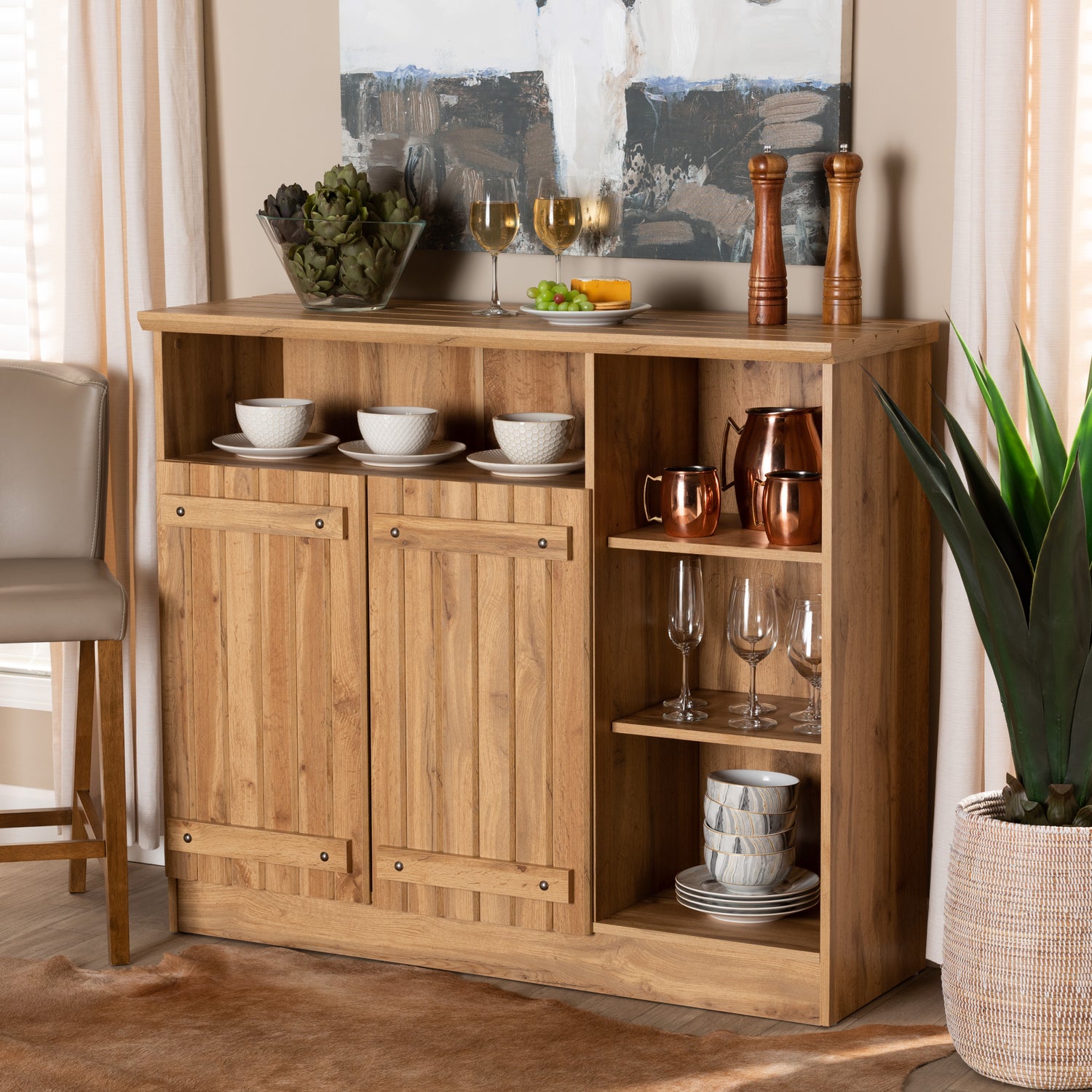 Eren Sideboard Buffet - Modern Contemporary Farmhouse Style in Natural Oak Brown Finished Wood