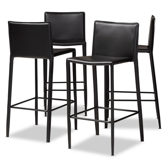 Malcom Bar Stool Set Modern Contemporary Black Faux Leather Upholstered 4-Piece