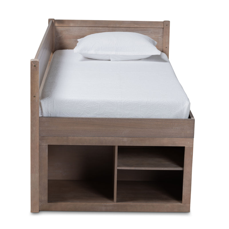 Levon Twin Size Storage Bed - Modern Design with Antique Oak Finish and 4 Drawers for Enhanced Organization