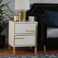 Giolla End Table Contemporary Glam and Luxe White Finished Wood and Gold Metal 2-Drawer