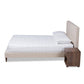 Maren Mid-Century Modern Platform Bed with Two Nightstands - Beige Fabric Upholstered