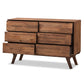 Sierra Mid-Century Modern Dresser Brown Wood 6-Drawer Storage Solution for Stylish Bedrooms