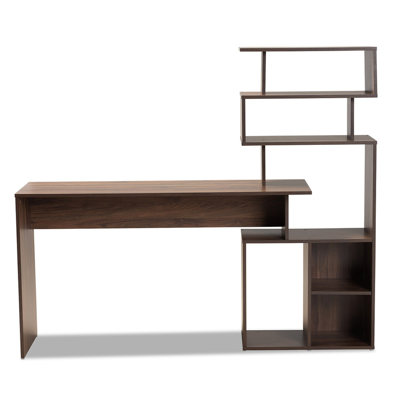 Foster Modern Walnut Brown Wood Storage Desk with Shelves for Contemporary Home Office Organization