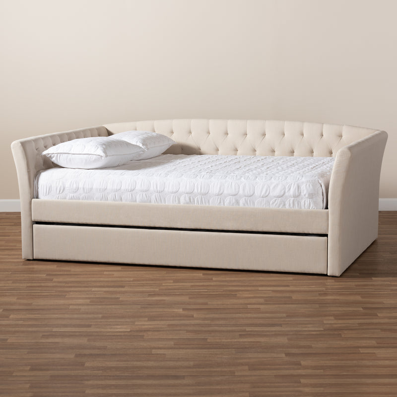 Delora Daybed - Modern and Contemporary Beige Fabric Upholstered with Roll-Out Trundle Bed